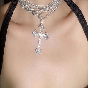 Crystal cross choker necklace